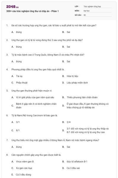 300+ câu trắc nghiệm Ung thư có đáp án - Phần 1