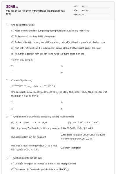 900 bài ôn tập rèn luyện lý thuyết tổng hợp môn hóa học (P8)