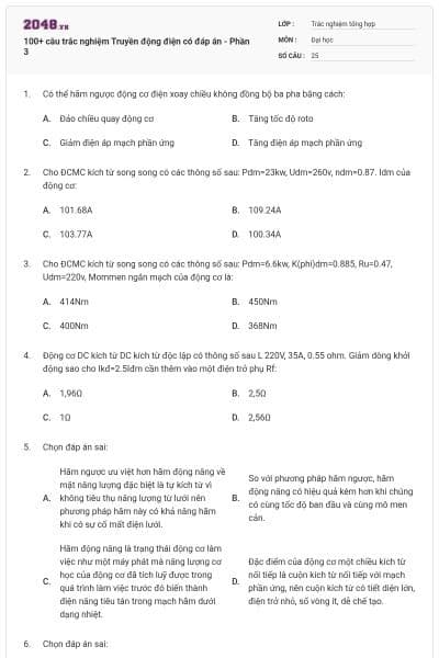 100+ câu trắc nghiệm Truyền động điện có đáp án - Phần 3