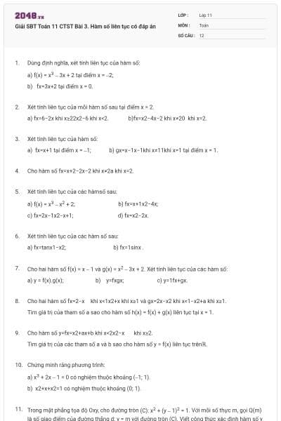 Giải SBT Toán 11 CTST Bài 3. Hàm số liên tục có đáp án