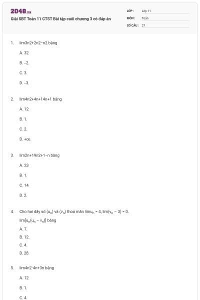 Giải SBT Toán 11 CTST Bài tập cuối chương 3 có đáp án