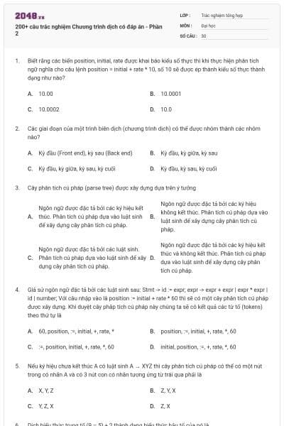 200+ câu trắc nghiệm Chương trình dịch có đáp án - Phần 2