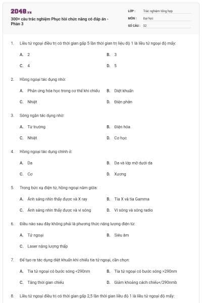 300+ câu trắc nghiệm Phục hồi chức năng có đáp án - Phần 3