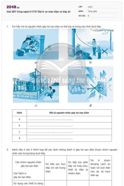 Giải SBT Công nghệ 8 CTST Bài 8: an toàn điện có đáp án
