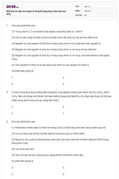 900 bài ôn tập rèn luyện lý thuyết tổng hợp môn hóa học (P9)