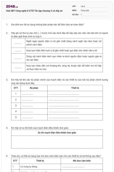 Giải SBT Công nghệ 8 CTST Ôn tập chương 3 có đáp án