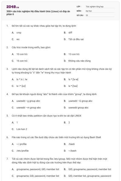 300+ câu trắc nghiệm Hệ điều hành Unix (Linux) có đáp án phần 6