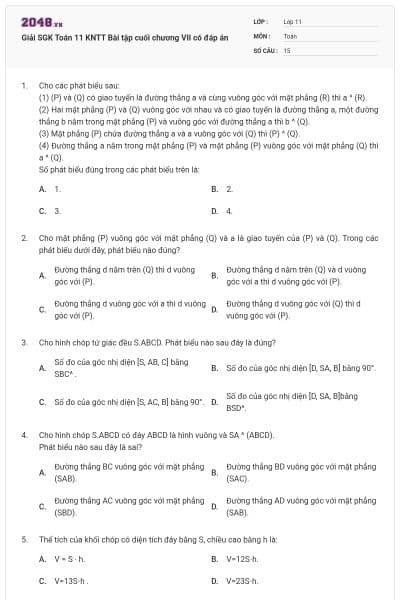 Giải SGK Toán 11 KNTT Bài tập cuối chương VII có đáp án