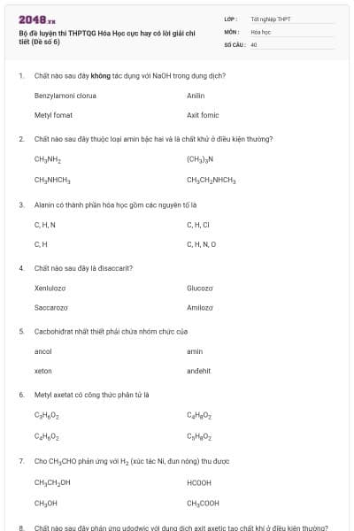 Bộ đề luyện thi THPTQG Hóa Học cực hay có lời giải chi tiết (Đề số 6)