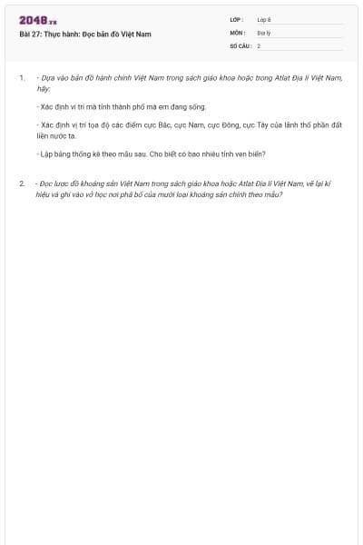 Bài 27: Thực hành: Đọc bản đồ Việt Nam