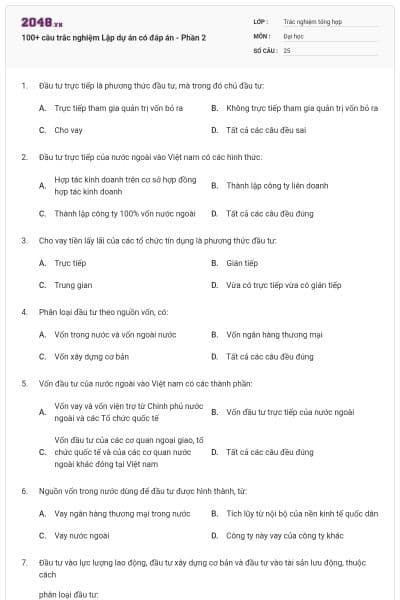 100+ câu trắc nghiệm Lập dự án có đáp án - Phần 2