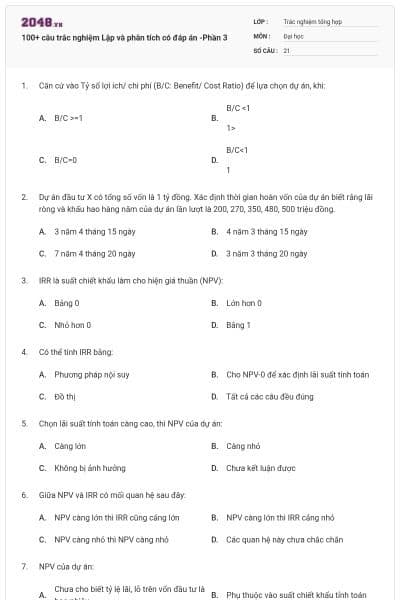 100+ câu trắc nghiệm Lập và phân tích có đáp án -Phần 3