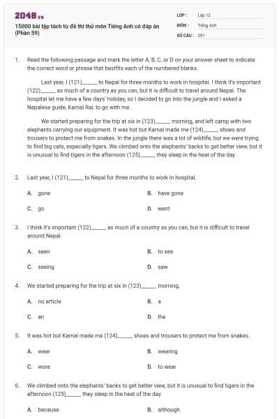 15000 bài tập tách từ đề thi thử môn Tiếng Anh có đáp án (Phần 59)