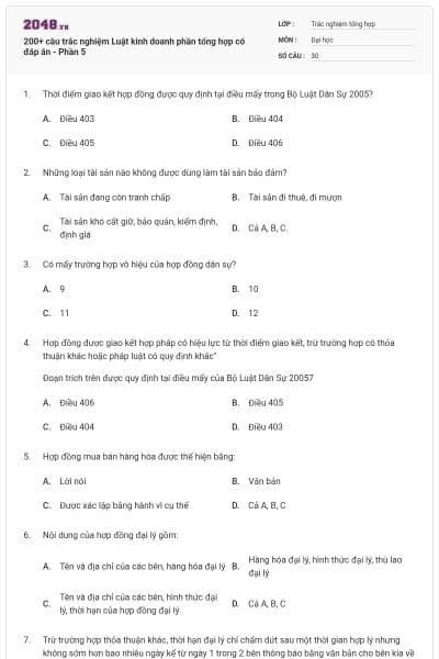 200+ câu trắc nghiệm Luật kinh doanh phần tổng hợp có đáp án - Phần 5