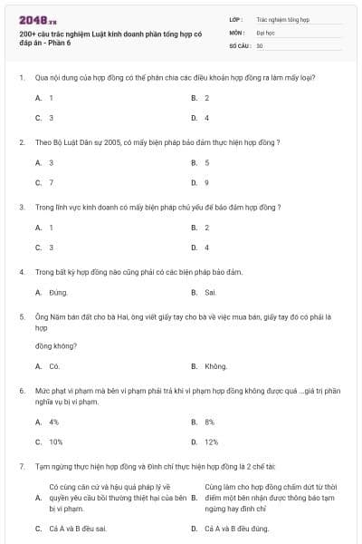 200+ câu trắc nghiệm Luật kinh doanh phần tổng hợp có đáp án - Phần 6