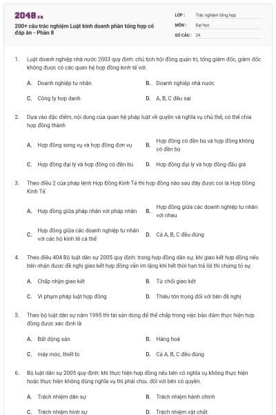 200+ câu trắc nghiệm Luật kinh doanh phần tổng hợp có đáp án - Phần 8