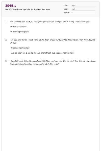 Bài 30: Thực hành: Đọc bản đồ địa hình Việt Nam