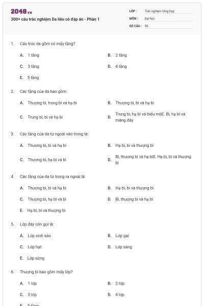 300+ câu trắc nghiệm Da liễu có đáp án - Phần 1