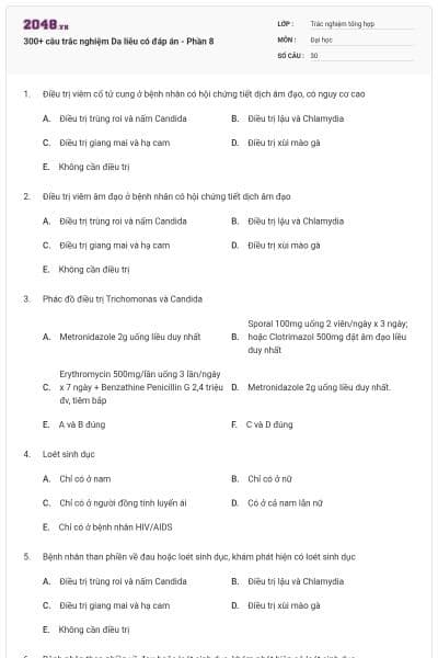 300+ câu trắc nghiệm Da liễu có đáp án - Phần 8
