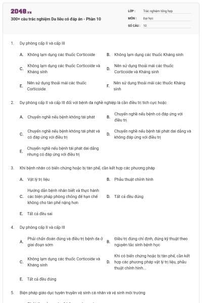 300+ câu trắc nghiệm Da liễu có đáp án - Phần 10