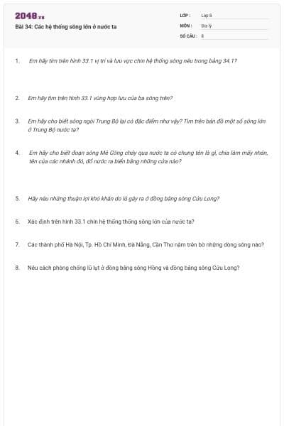 Bài 34: Các hệ thống sông lớn ở nước ta