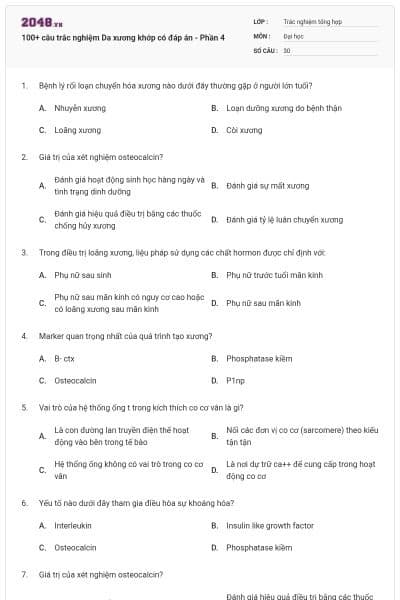 100+ câu trắc nghiệm Da xương khớp có đáp án - Phần 4