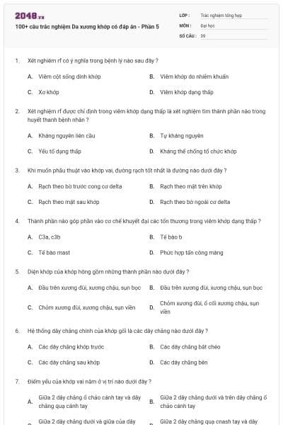 100+ câu trắc nghiệm Da xương khớp có đáp án - Phần 5