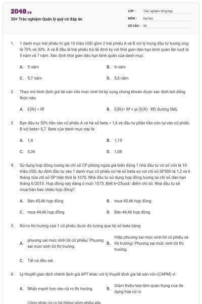 30+ Trắc nghiệm Quản lý quỹ có đáp án