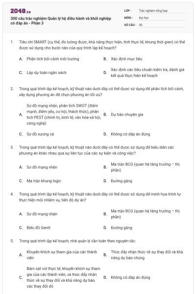 300 câu trắc nghiệm Quản lý hệ điều hành và khởi nghiệp có đáp án - Phần 3