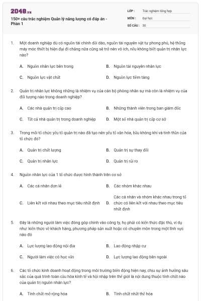 150+ câu trắc nghiệm Quản lý năng lượng có đáp án - Phần 1