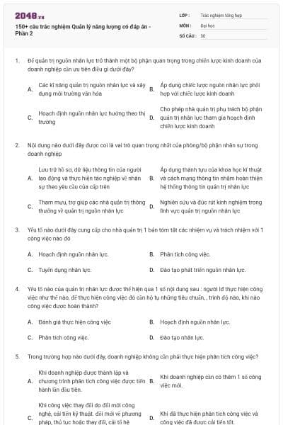 150+ câu trắc nghiệm Quản lý năng lượng có đáp án - Phần 2