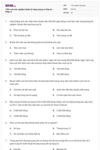 150+ câu trắc nghiệm Quản lý năng lượng có đáp án - Phần 4