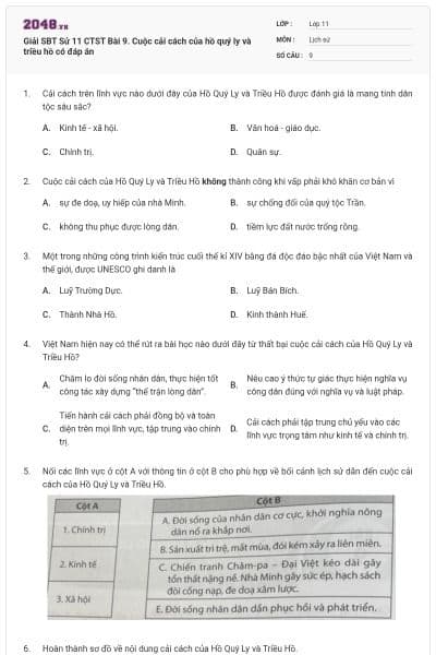 Giải SBT Sử 11 CTST Bài 9. Cuộc cải cách của hồ quý ly và triều hồ có đáp án