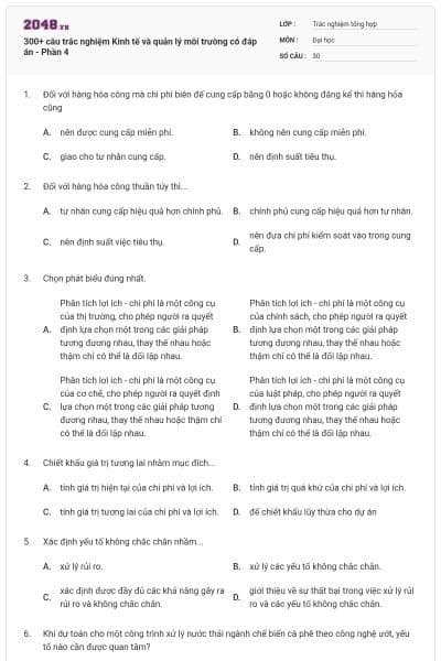 300+ câu trắc nghiệm Kinh tế và quản lý môi trường có đáp án - Phần 4