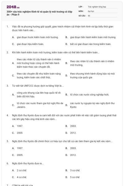 300+ câu trắc nghiệm Kinh tế và quản lý môi trường có đáp án - Phần 9