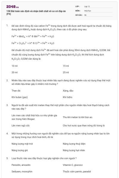 158 Bài toán xác định và nhận biết chất vô cơ có đáp án (P4)