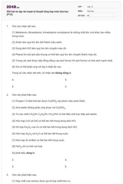 900 bài ôn tập rèn luyện lý thuyết tổng hợp môn hóa học (P10)
