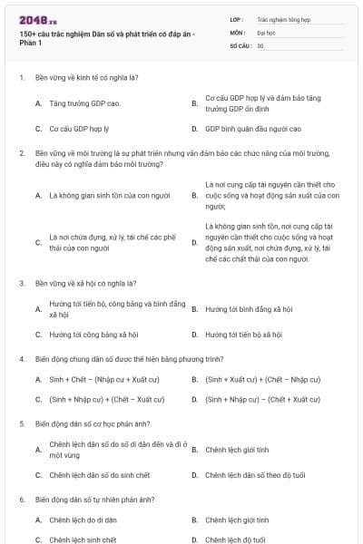 150+ câu trắc nghiệm Dân số và phát triển có đáp án - Phần 1