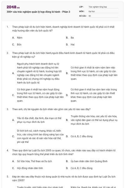 300+ câu trắc nghiệm quản lý hợp đồng lữ hành - Phần 3
