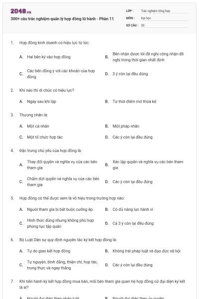 300+ câu trắc nghiệm quản lý hợp đồng lữ hành - Phần 11