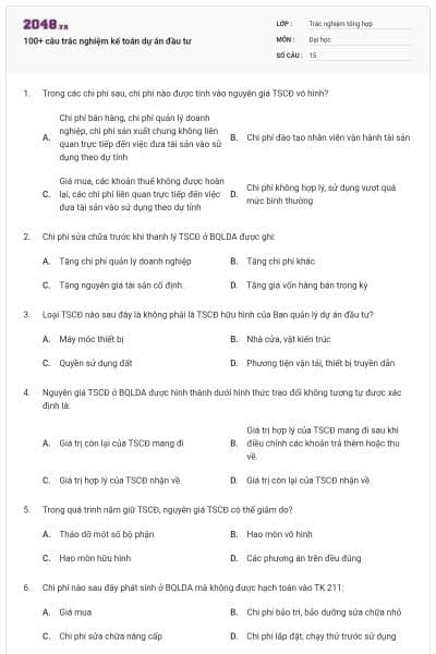 100+ câu trắc nghiệm kế toán dự án đầu tư