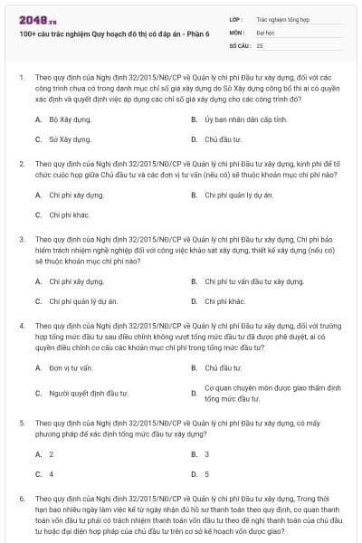 100+ câu trắc nghiệm Quy hoạch đô thị có đáp án - Phần 6