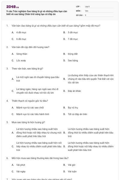 9 câu Trắc nghiệm Sao băng là gì và những điều bạn cần biết về sao băng Chân trời sáng tạo có đáp án