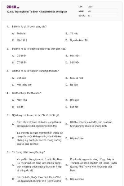 12 câu Trắc nghiệm Ta đi tới Kết nối tri thức có đáp án