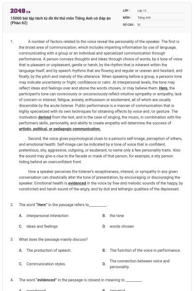 15000 bài tập tách từ đề thi thử môn Tiếng Anh có đáp án (Phần 62)
