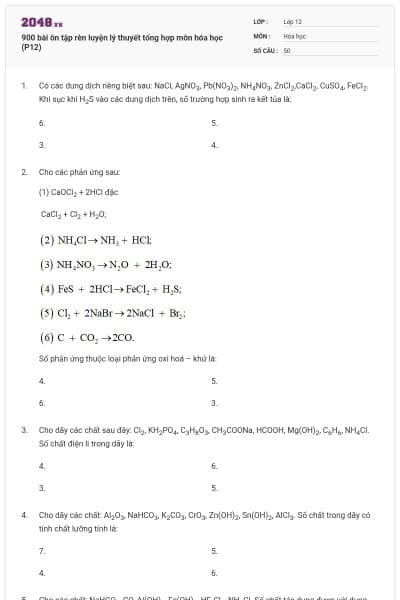 900 bài ôn tập rèn luyện lý thuyết tổng hợp môn hóa học (P12)