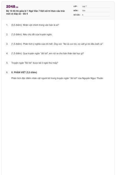 Bộ 10 đề thi giữa kì 1 Ngữ Văn 7 Kết nối tri thức cấu trúc mới có đáp án - Đề 4