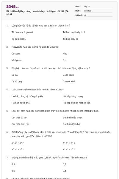 Đề thi thử đại học nâng cao sinh học có lời giải chi tiết (Đề số 6)