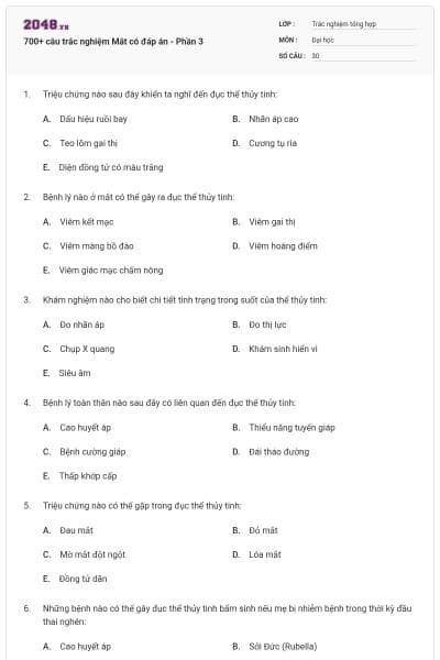 700+ câu trắc nghiệm Mắt có đáp án - Phần 3
