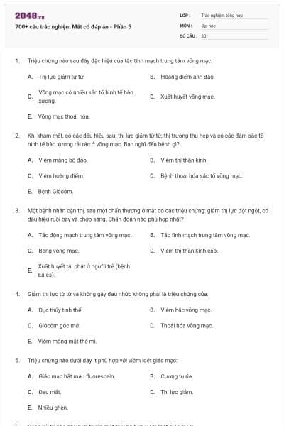 700+ câu trắc nghiệm Mắt có đáp án - Phần 5